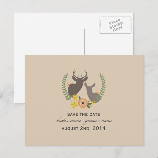 Rustic Fall Wedding Floral Deer Save The Date Aankondigingskaart (Voorkant / Achterkant)