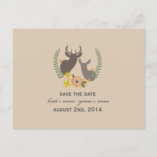 Rustic Fall Wedding Floral Deer Save The Date Aankondigingskaart (Voorkant)