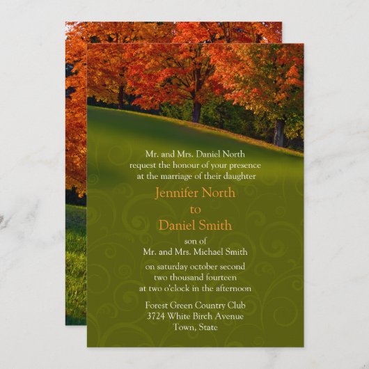 Rustic Fall Wedding Invitation Colors Kaart (Voorkant / Achterkant)
