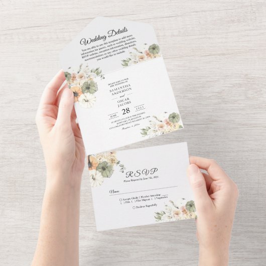 Rustic Fall Wedding Invitation Set | Waterverf All In One Uitnodiging (Afscheurbaar)