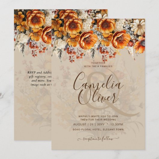 Rustic Fall Wedding Invitations Kaart (Voorkant / Achterkant)