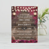 Rustic Fall Wedding Lantern Burgundy Red Flowers Kaart (Staand voorkant)