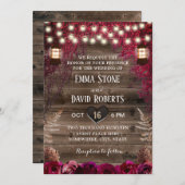 Rustic Fall Wedding Lantern Burgundy Red Flowers Kaart (Voorkant / Achterkant)