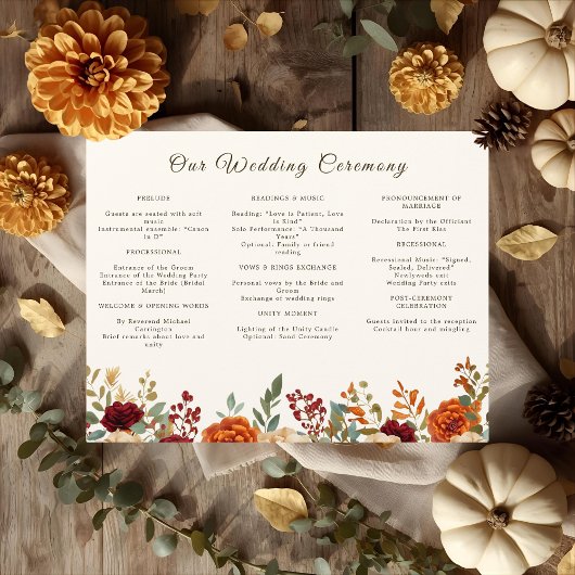 Rustic Fall Wedding Programma Flyer | Bourgondisch