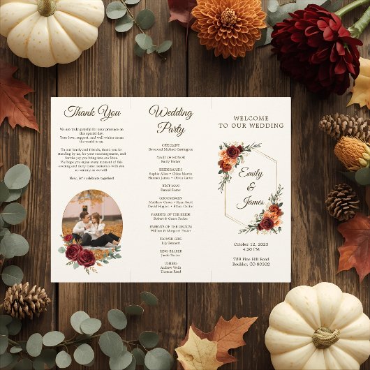 Rustic Fall Wedding Programma Flyer | Bourgondisch