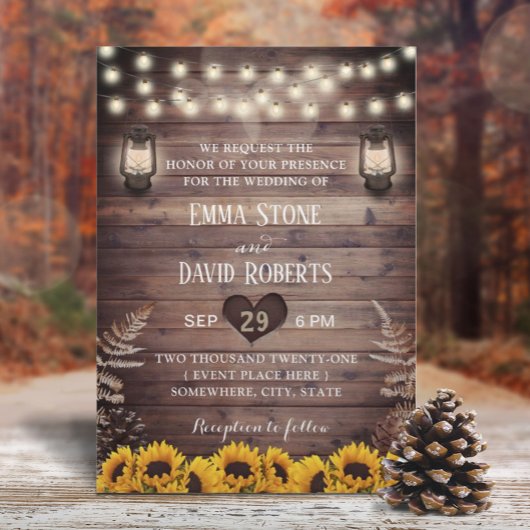 Rustic Fall Wedding Sunflower &  lampjes Kaart