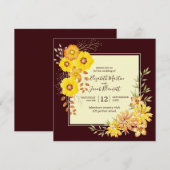 Rustic Fall Wedding Yellow Wilde Rozen, Bourgogne Kaart (Voorkant / Achterkant)