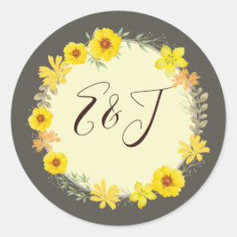 Rustic Fall Wedding Yellow Wilde Rozen, sage Ronde Sticker