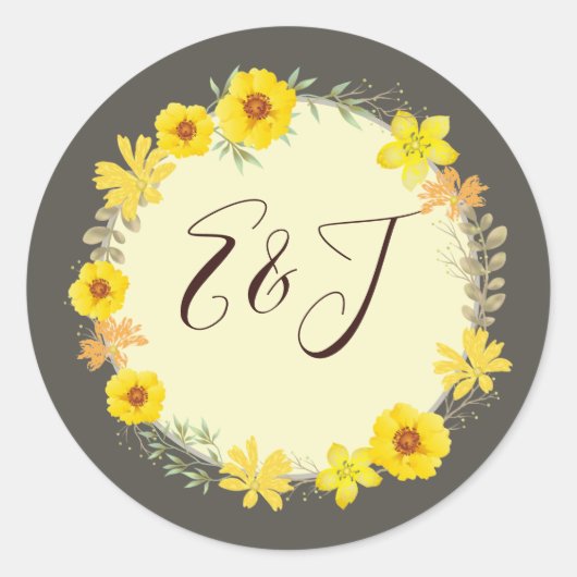 Rustic Fall Wedding Yellow Wilde Rozen, sage Ronde Sticker (Voorkant)