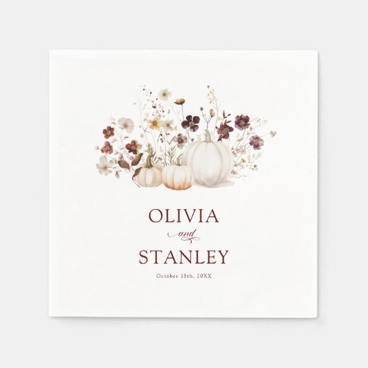 Rustic Fall Wildflower Pumpkin Wedding Servet (Voorkant)