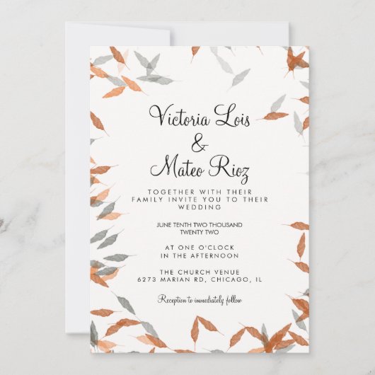 Rustic Falling Leaf Greenery Floating Wedding Kaart (Voorkant)