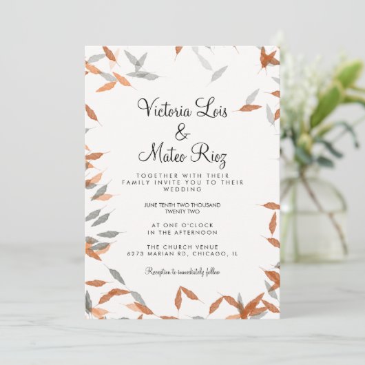 Rustic Falling Leaf Greenery Floating Wedding Kaart (Staand voorkant)