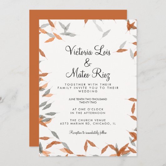 Rustic Falling Leaf Greenery Floating Wedding Kaart (Voorkant / Achterkant)