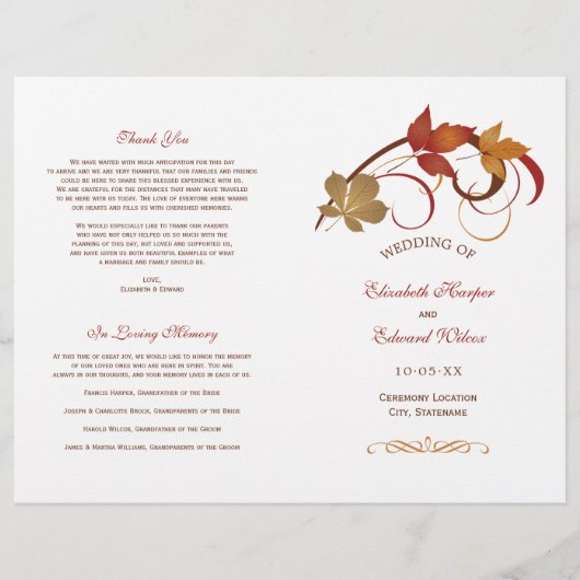 Rustic Falling Leaves Fall Wedding Programs (Voorkant)