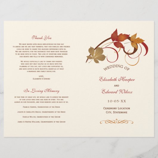 Rustic Falling Leaves Fall Wedding Programs (Voorkant)