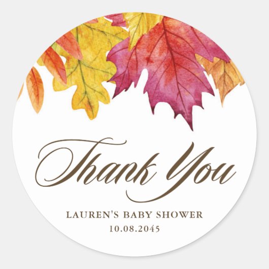 Rustic Falling Leaves Herfst Baby shower Bedankt Ronde Sticker (Voorkant)