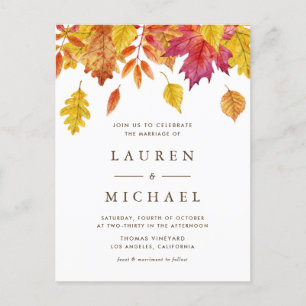 Rustic Falling verlaat Autumn Wedding QR-code Uitnodiging Briefkaart