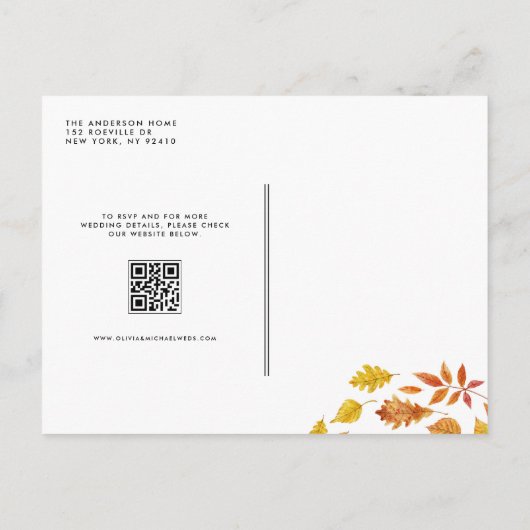 Rustic Falling verlaat Autumn Wedding QR-code Uitnodiging Briefkaart (Achterkant)