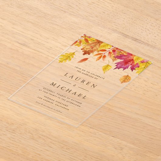 Rustic Falling verlaat Garland herfstbruiloft Acryl Uitnodigingen (Laagn)