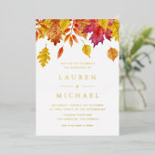 Rustic Falling verlaat Garland herfstbruiloft Folie Uitnodiging (Staand Voorkant)