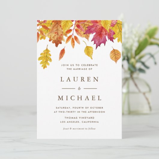 Rustic Falling verlaat Garland herfstbruiloft Kaart (Staand voorkant)