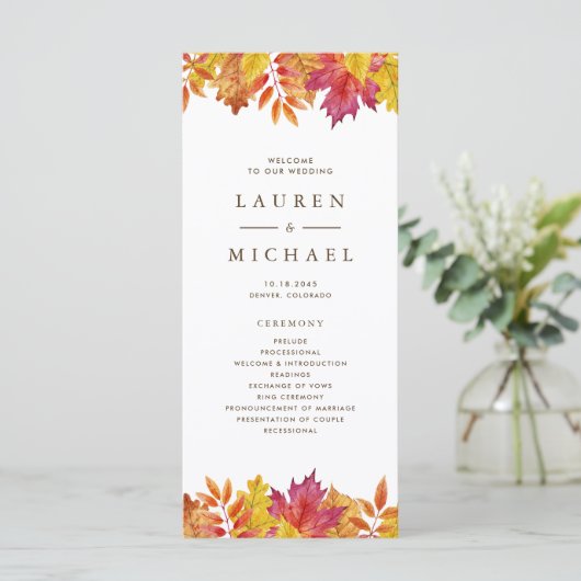 Rustic Falling verlaat Garland herfstbruiloft Programmakaart (Staand voorkant)