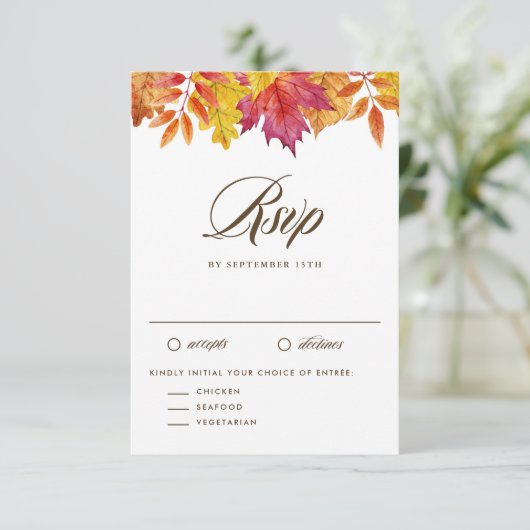 Rustic Falling verlaat Garland herfstbruiloft RSVP Kaartje (Staand voorkant)