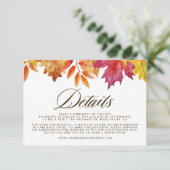 Rustic Falling verlaat herfstbruiloftsdetails Informatiekaartje (Staand voorkant)
