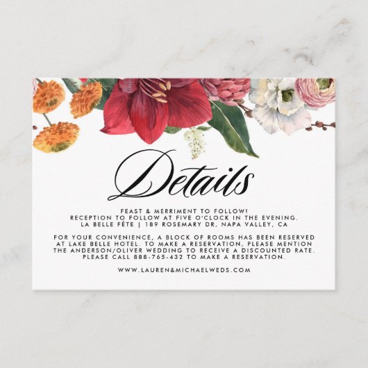 Rustic Falling verlaat herfstbruiloftsdetails Informatiekaartje (Voorkant)
