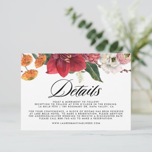 Rustic Falling verlaat herfstbruiloftsdetails Informatiekaartje (Staand voorkant)