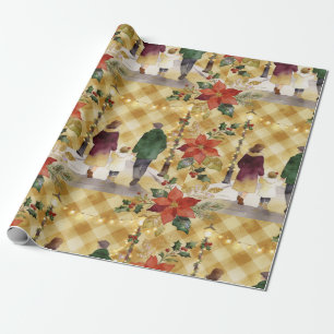 Rustic Familie Vakantie Plaid Goud Watercolor TMF2 Cadeaupapier