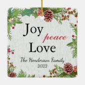 Rustic Family Foto 2-zijdig Joy Peace Love Xmas Keramisch Ornament (Achterkant)