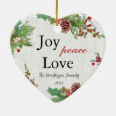Rustic Family Foto 2-zijdig Joy Peace Love Xmas Keramisch Ornament (Achterkant)