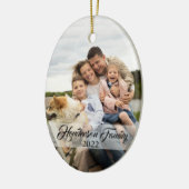 Rustic Family Foto 2-zijdig Joy Peace Love Xmas Keramisch Ornament (Links)