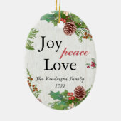 Rustic Family Foto 2-zijdig Joy Peace Love Xmas Keramisch Ornament (Achterkant)