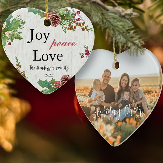 Rustic Family Foto 2-zijdig Joy Peace Love Xmas Keramisch Ornament