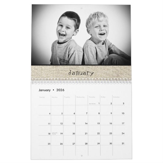 Rustic Family Maandelijkse foto's Jaar 2026 Kalender (Jan 2026)