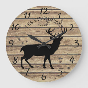 Rustic Family Name Wood Cabin Deer Buck Grote Klok
