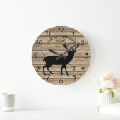 Rustic Family Name Wood Cabin Deer Buck Grote Klok (Huis)