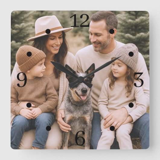 Rustic Family Photo Wall Art Vierkante Klok (Voorkant)