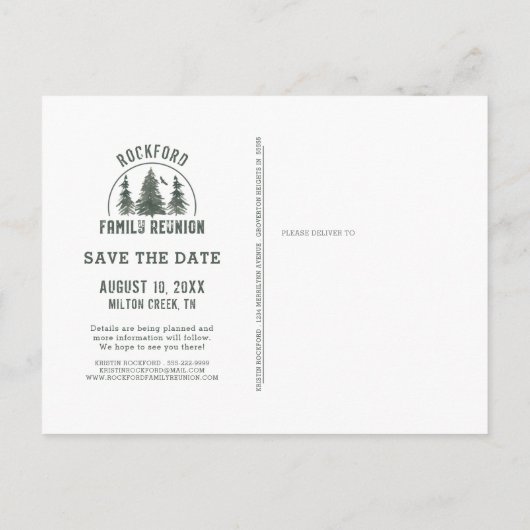 Rustic Family Reunion Forest Trees BEWAREN DE DATU Uitnodiging Briefkaart (Achterkant)