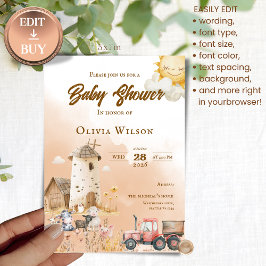 Rustic Farm Animal Baby Shower Invitation Kaart