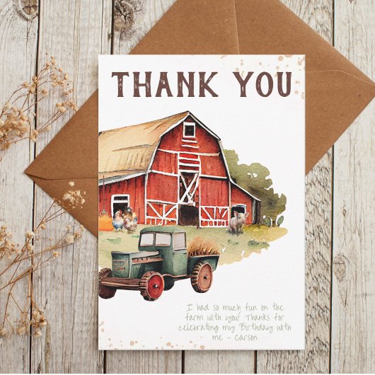 Rustic Farm Animal Tractor Boys Birthday Bedankkaart
