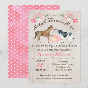 Rustic Farm Animals Girls Baby shower Uitnodiging