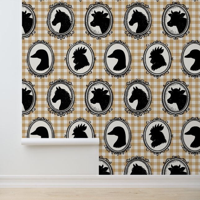 Rustic Farm Kitchen Barnyard Gingham Black & Khaki Behang (Applicatie)