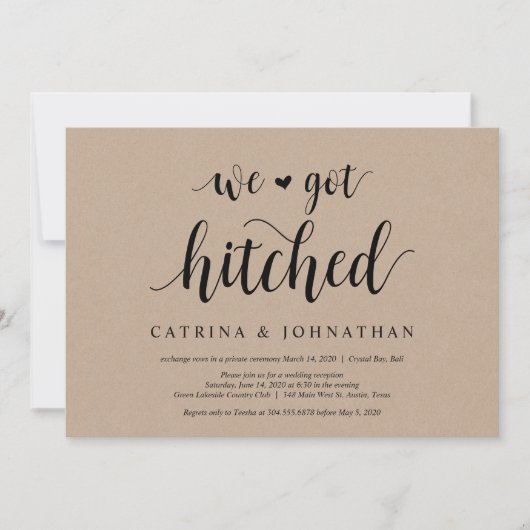 Rustic Farm Kraft, Zwarte script, Trouw Elopement Kaart (Voorkant)