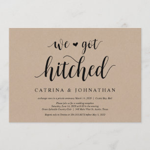 Rustic Farm Kraft, Zwarte script, Trouw Elopement Kaart