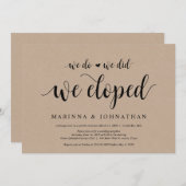 Rustic Farm Kraft, Zwarte script, Trouw Elopement Kaart (Voorkant / Achterkant)
