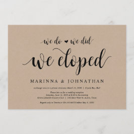 Rustic Farm Kraft, Zwarte script, Trouw Elopement Kaart