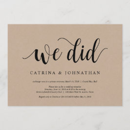 Rustic Farm Kraft, Zwarte script, Trouw Elopement Kaart